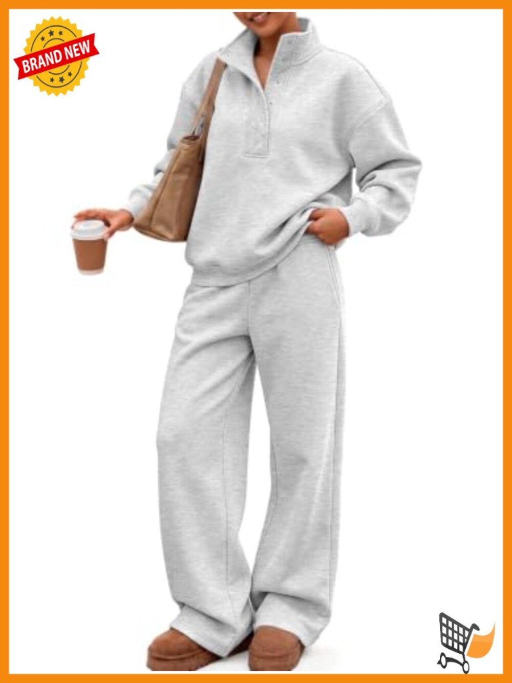 Oversized Sweatsuit Set Snap Mock Neck Wide Leg Pants